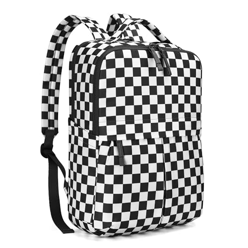 AMZFROG Checkered Backpack for Women Fashion Backpacks with Laptop and Multi Compartment for Travel and Work Black White Check