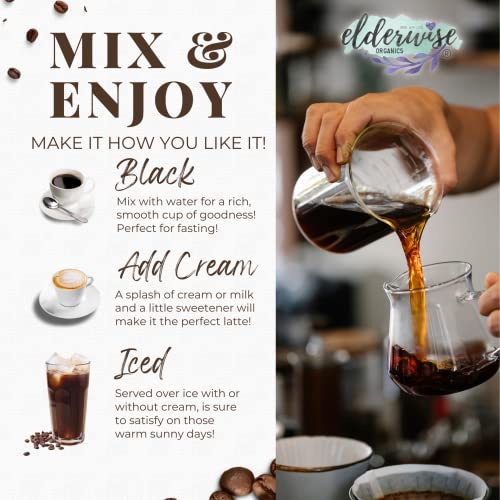 Elderwise Organics Coffee with Mushrooms & Sea Moss - Lion's Mane, Chaga, Reishi & Cordyceps - 24 Servings - Healthy Coffee - Freeze Dried Instant - Chemical free - Fair Trade - Image 4