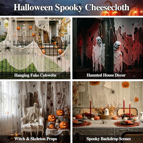 Image of ZeeDix Halloween White Creepy Cloth 80 x 400 Inch Giant Spooky Cheesecloth Decoration Scary Gauze Cloth for Halloween Party Supplies Haunted Houses Outdoor Yard Home Wall Doorways Decor