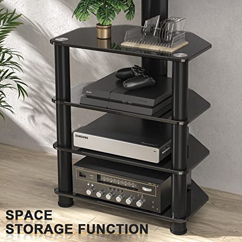 4-Tiers Media Component Tv Stand With Swivel Mount Audio Shelf And Height Adjustable Bracket, Black Floor Tv Stand For 32-70 Inch Lcd Led Oled Flat/Curved Screen Tvs #TOP2