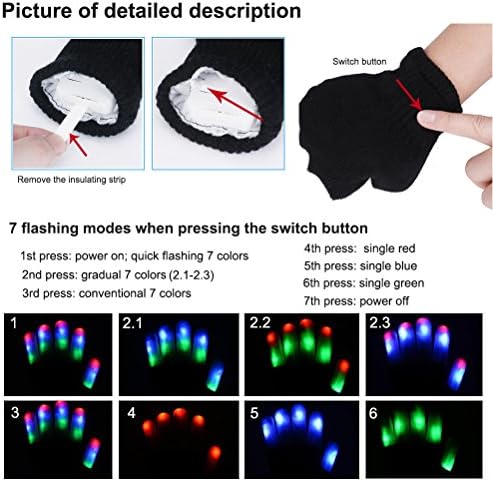 Vicloon LED Flashing Rave Gloves Finger Light Gloves with Multi Modes, Colorful Light Up Warm Gloves for Zoom Themed Night Party Festivals Halloween Christmas