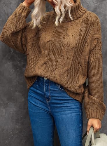 Image of Dokotoo Womens 2026 Winter Fall Solid Turtleneck High Neck Balloon Long Sleeve Sweaters Pullover Outerwear
