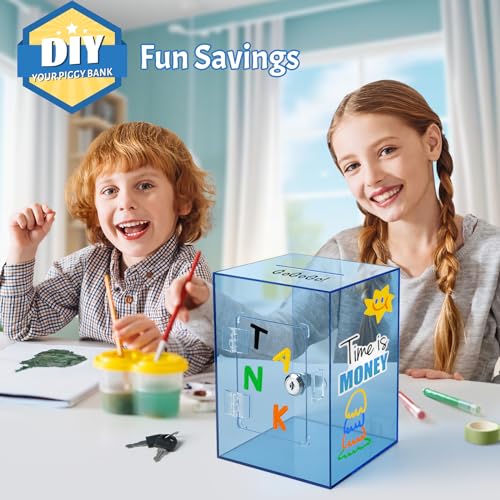 Image of Clear Piggy Bank for Adults Kids, Large Acrylic Piggy Bank Money Saving Box for Cash Saving with Key, Openable Clear Acrylic Savings Jar for Real Money (Blue)