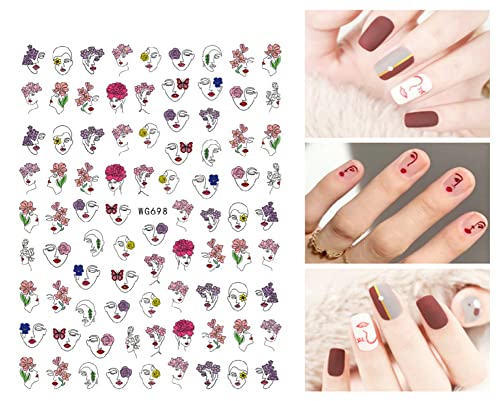 8 Sheets Graffiti Fun Nail Art Stickers,Abstract Face 3D Self-Adhesive Nail Decals Diy Nail Art Supplies Designer French Nail Stickers For Women Girls Manicure Tips Nail Decoration Accessories #TOP6