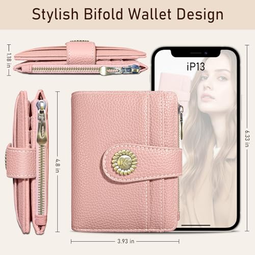 Image of Kelvoris Small Rfid Women Wallet Bifold Zipper Coin Pocket | PU Leather Compact Cash Credit Card Holder Travel Purse for Female Ladies Teen Girls 1 ID Window 10 Card Slots