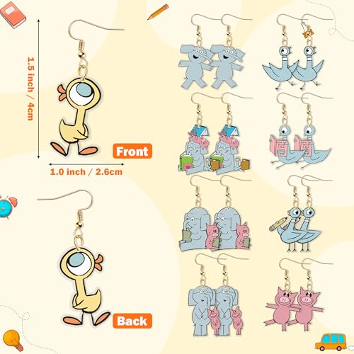 Back to School Earrings Set - 9Pairs Cute Elephant Pig Pigeon Bird Book Character Studs Dangle Drop Earrings Gift for Teachers Women Back to School Jewelry Teacher Appreciation Gift Favor2