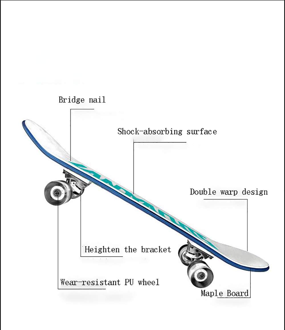 Adultos Niños con Skateboard, 9Capas Maple Wood Tabla de Skate Retro,PU Anchura Rueda+Mute Alta Velocidad Rodamientos, para Principiantes y Profesionales 30 * 8in
