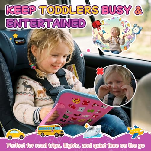 Image of Montessori Busy Board for Toddlers 1-3, 4 Pages 15+ Activities Sensory Toy, ABC Numbers Colors Learning, Toddler Quiet Book Travel Toy, Preschool Educational Gift for Boys Girls, Pink Mermaid