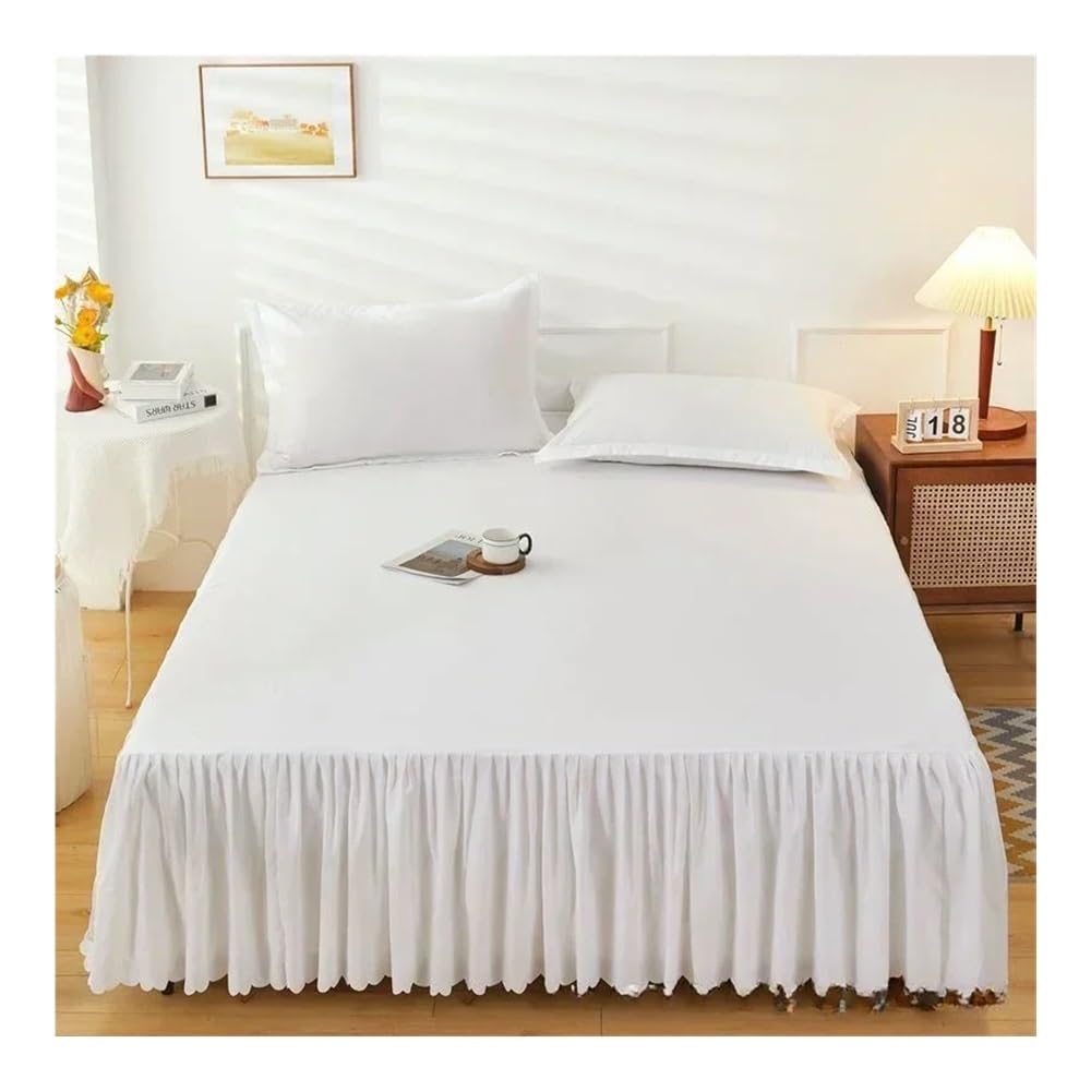 1 falda de cama de color sólido con encaje para todas las estaciones con volantes Queen/King Roupa de Cama(sin funda de almohada) (blanco, 1 falda de 150 x 200 cm)