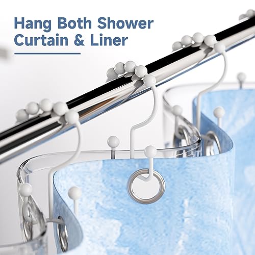 Image of Titanker Shower Curtain Hooks Rings, Rust Resistant Metal Double Glide Shower Hooks for Bathroom Shower Rods Curtains, Set of 12 Hooks - White