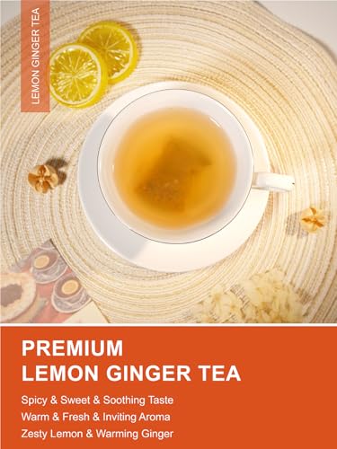 Image of TeeLux Lemon Ginger Tea, Soothing & Warming Flavor, Caffeine Free, 100 ct | Zesty Ginger Root Blend with Lemongrass, Lemon Peel & Sweet Tea Leaves, Citrus Aroma, Sugar Free, Gluten Free, Hot or Iced