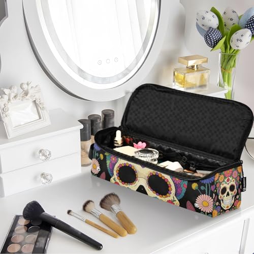 Bolsa de viaje y alfombrilla resistente al calor para herramientas de cabello, organizador para rizadores, planchas y estilizadores con diseño de calavera azucarada floral Día de los Muertos miniatura 7