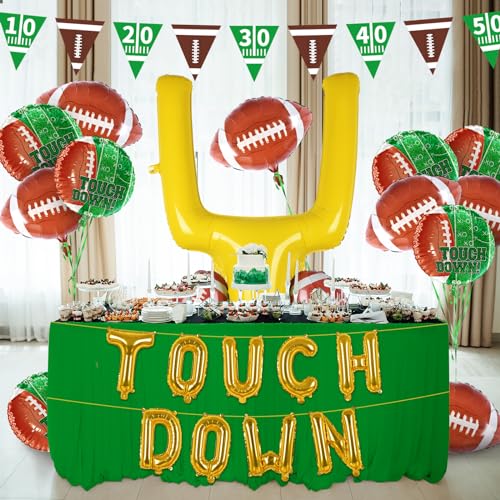 Image of Football Party Supplies Kit - Touchdown Letter Balloon, Goal Post & Football Shaped Foil Balloons, Round 'Touchdown!' Foil Balloons, and Banner for Birthday, Game day, Tailgate Party Decorations