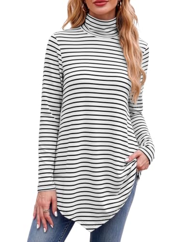 Image of JUSTFASHIONNOW Turtle Neck Shirts for Women Long Sleeve Fall Tunic Tops