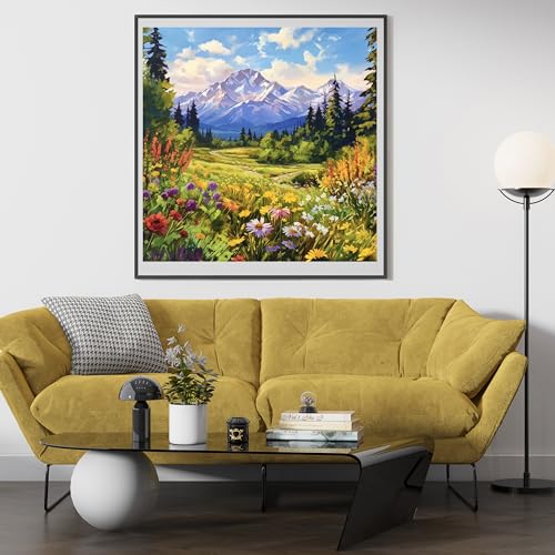 Image of Moohue 14CT Counted Cross Stitch Kits for Adults Mountain Flowers Advanced Stamped Cross Stitch Kits for Adults (Mountain 4)