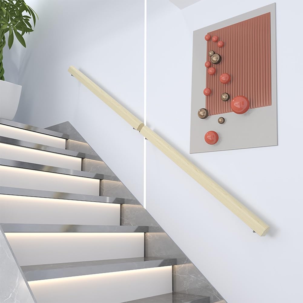 Corrimano per Scale Interne da 50-150 cm, Ringhiera per Scale Legno Rotondo, Barra di Supporto di Sicurezza Antiscivolo, Passamano per Corridoio, Attico, Villa, Asilo, Casa(120cm/4ft)