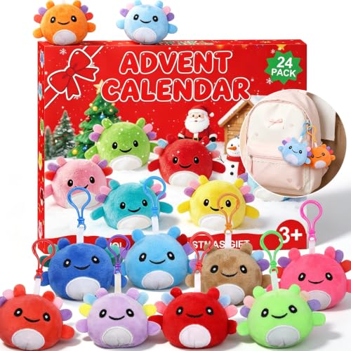 Axolotl Adventskalender 2026, 24 Mini Plüschtiere, 24 Farben