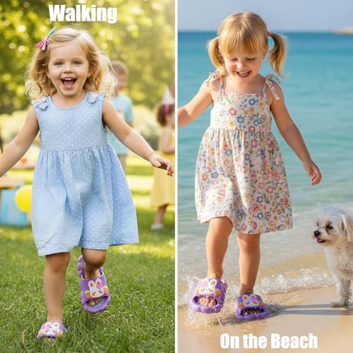 Image of Bunny Kids slides, Girls Slides Non-slip Summer Beach Pool Shoes Toddler Cartoon Slide Sandals Indoor& Outdoor Garden Slippers Shower Shoes