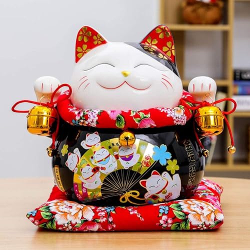 Ceramiczny kot szczęścia, Porcelanowa figurka kota, czarna skarbonka z kotem na szczęście, ozdoba Feng Shui do domu