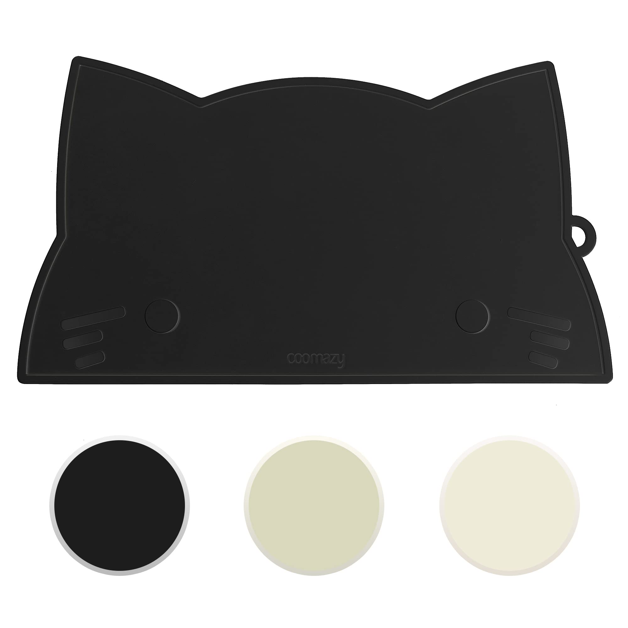 Coomazy Cat Food Mat Silicone Feeding Mat for Kitten & Puppy Non Slip Cat Bowl Mat for Floor (Black, 23.5 * 41.5cm)