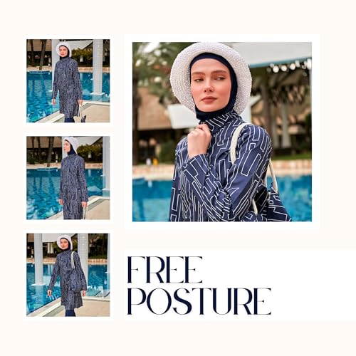 Islamic Full-Length Patterned Modest Swimsuit for Women | 4 PCS Muslim Burkini Set | Full Coverage Long Sleeve Rash Guard2