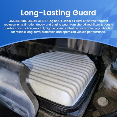 Image of CA10348 68191349AB CF11777 Engine Oil Cabin Air Filter Kit Compatible with 2011-2017 Jeep Wrangler JK 3.6L V6, 2018 Wrangler JK, Replacement for AF4025 CA10348
