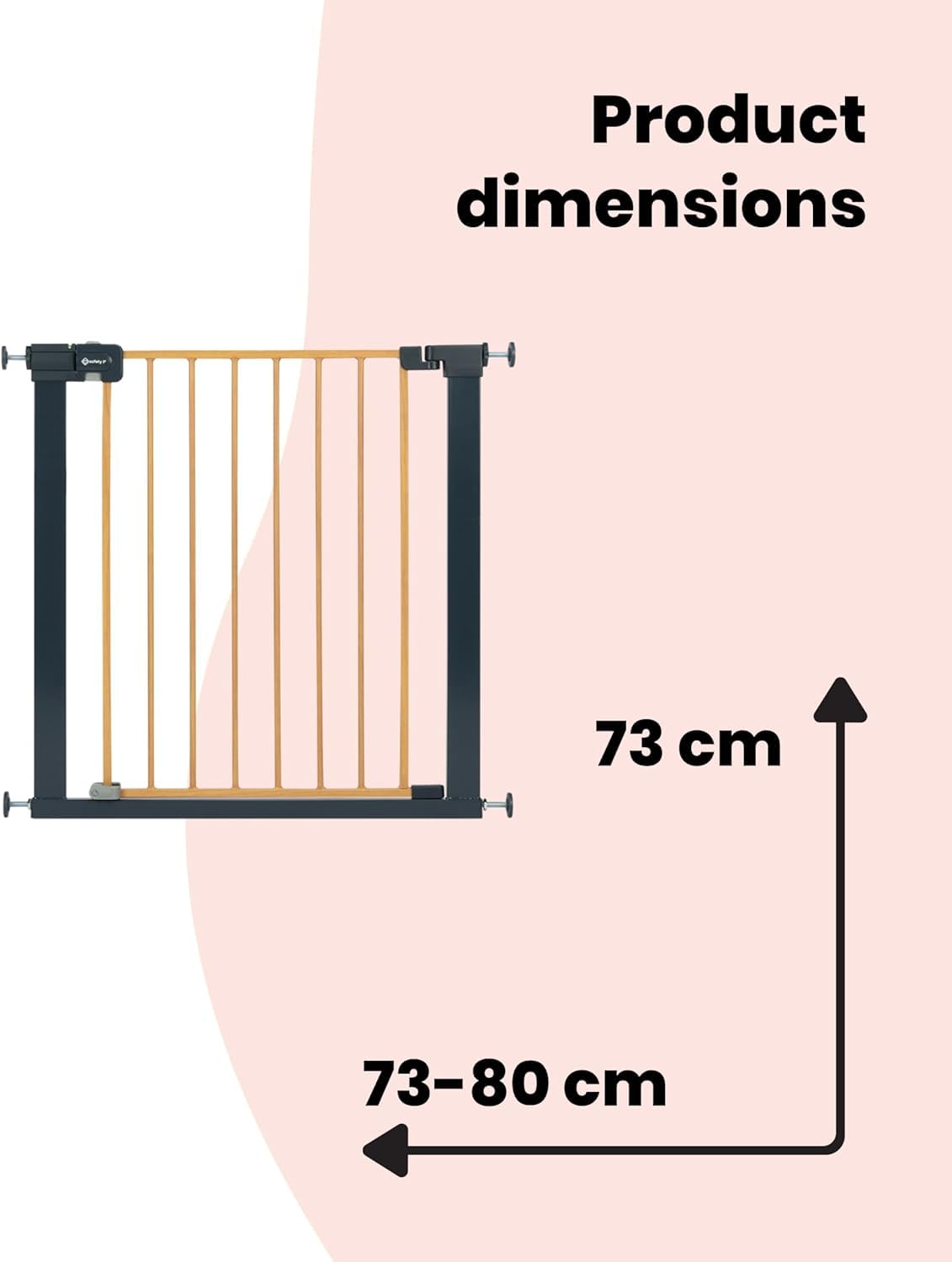 Safety 1st Easy Close Metal Cancelletto di Sicurezza in metallo, scale, porte, vani con apertura 73-80 cm (max 108 cm), Cancelletto per Bambini, Apertura a Una Mano, Senza Viti o Fori, Effetto Legno