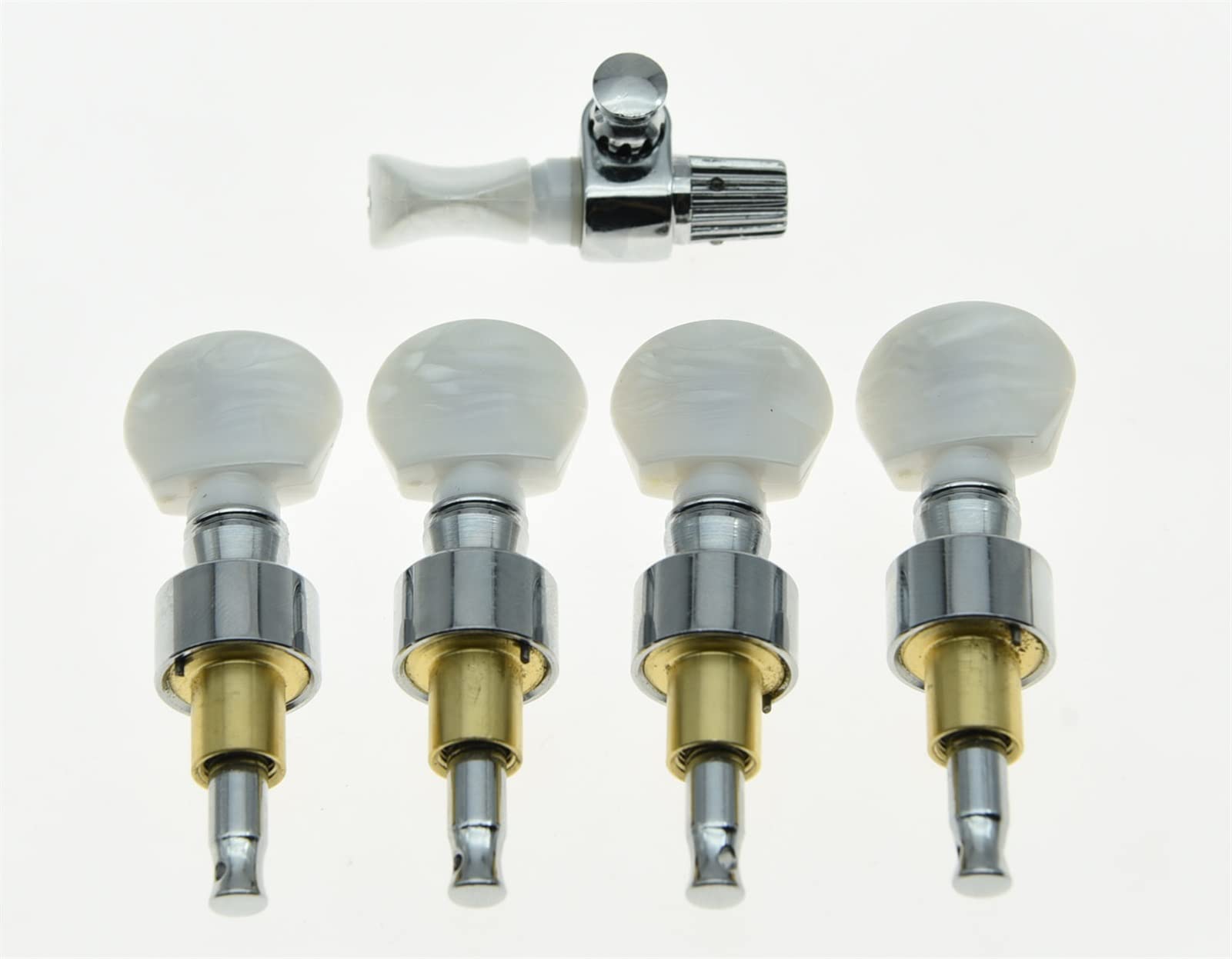 Chrome 5 String Banjo Sintonizadores engranados Tuning Pegs Machine Heads W Pearl Botones Clavijas afinación
