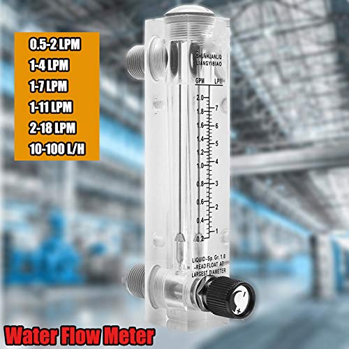 Panel-Typ Wasserdurchflussmesser, 0,5–5 GPM & 2–18 LPM Acryl-Flüssigkeitsdurchflussmesser mit verstellbarem Knopf für Wasserindustrieausrüstung (1/2 Zoll Außengewinde, 1/4 Zoll Innengewinde)