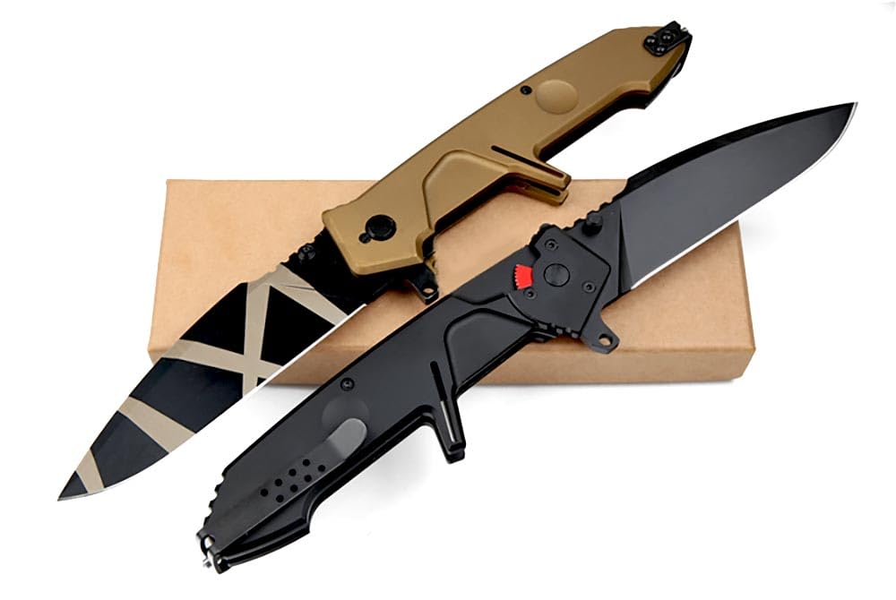 Outdoor Messer Survival Taschenmesser Robust Aus Stahl N690 Schwarz Alu Klappmesser Lang, Camping messer multitool, F2 Jagdmesser Scharfes Einhandmesser, ‌Allzweckmesser EDC Messer mit KnopfdruckLock