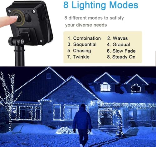 Geemoo 2 Pezzi Luci Esterno Solare 15M 150 LED, Catena Luminosa di Filo di Rame, Luci Stringa Energia Solare, 8 Modalità, Luci Natale Decorative per Giardino Natalizie Albero (Bianco)