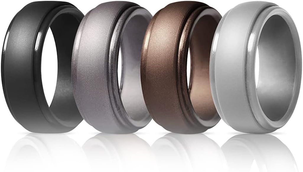 ZOYLINK Hombres Silicone Anillo Simple 4Pcs Casual Transpirable Ergonómico Redondo Silicona Banda De Boda Trabajo Entrenamiento Decorativo Suave