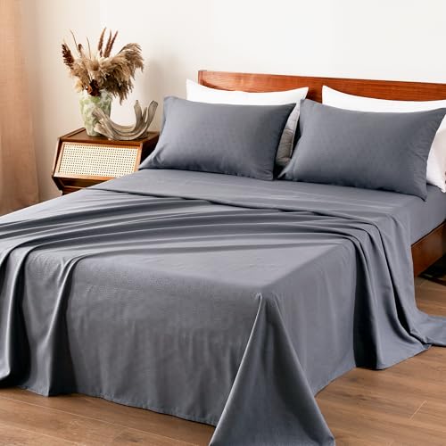 SLEEP ZONE Full Size Bed Sheets, 4 Piece Hotel Luxury Embossed Bedding Sheets with Fitted Sheet, Flat Sheet & 2 Pillowcases - Deep Pocket (Honeycomb Gray)