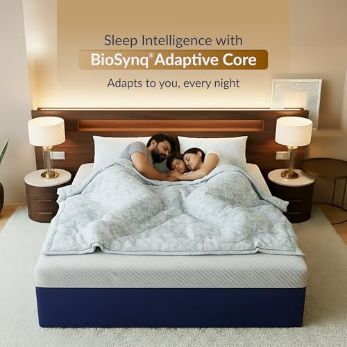 Image of SleepyHug EarthPlay 11-Inch Adaptive Floor Mattress | BioSynq Core for Posture & Spinal Support | Memory Foam | Duronix Rebonded Foam Base | 78x60x11 Inches (Queen, White & Blue)