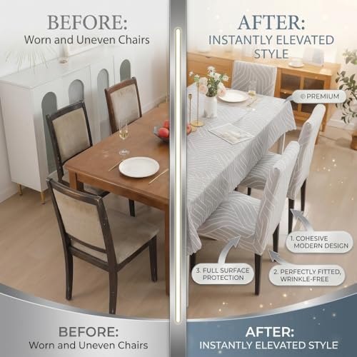 Image of Styleys Polyester Dining Rectangular Chair Cover with Table Covers for Kitchen Waterproof Dining Table Cloth (1 Table Cover + 6 Chair Cover, Complex Grey, CTSD3113)
