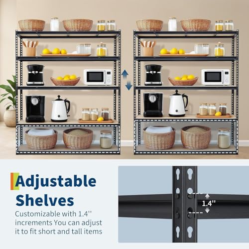 Image of Storage Shelving Unit, 5-Tier Adjustable Metal Storage Shelves, 30 inch L x 12 inch W x 60 inch H Heavy Duty Garage Storage Shelves for Kitchen Pantry Basement Bathroom Laundry