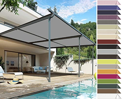 Voile solaire avec oeillets et cordons RYNS pour bloquer les UV et la pluie fine sur la terrasse