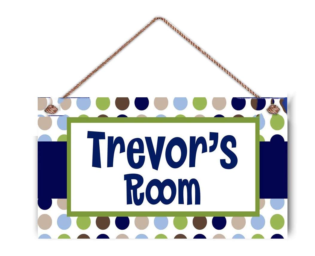 Personalized Name's Personalized Kids Door Sign for Boys Polka Dots Blue Beige Green Navy Name Plaque Kids Bedroom Door Sign