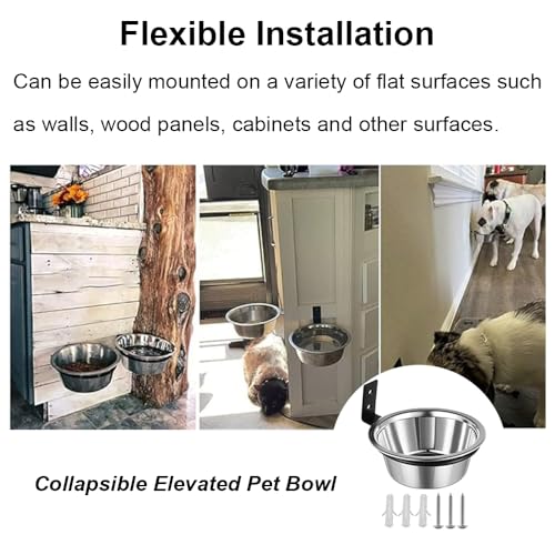 Edelstahl Hundenapf mit Wandmontage Halter, erhöhte Haustiernapf Futter- und Wassertränke für Haustiere Katze, 17,5 * 17,5cm [2er Pack ]