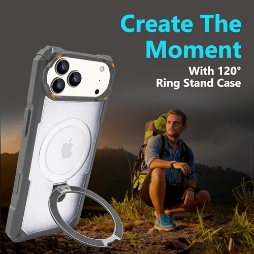 Image of AIBEX Transparent Back Cover Compatible for iPhone 17 Pro| Mag-Saf Magnetic Ring Kickstand | Shockproof Dual Layer Military Grade Drop Protection Armor Case| Wireless Charging Support - Grey