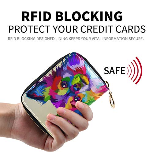 MOYYO RFID Credit Card Holder Case Colorful Dog Leather Printed Zipper Card Case Wallet for Women Girls2