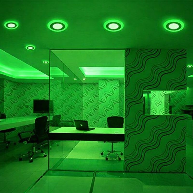 Image of OLIPS 6W (3+3) LED Ceiling Panel Down Light | Dual Color Change by On /Off Switch | Fan Box POP Decorative LED | White Center & Color Ring Design (Green, 1)
