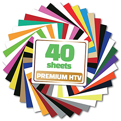 GIO-FLEX Heat Transfer Vinyl 10"x12"-40 Sheets 25 Colors HTV Assorted Bundle/Variety Pack Adhesive Iron-On Design T-Shirts Compatible with Cricut Silhouette Cameo Heat Press Machine Easy to Weed Cut