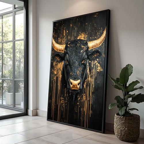 Peinture abstraite taureau noir TONGYINLI 50x70cm pour decoration murale de ferme