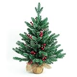 Weihnachtsbaum Künstlich 65cm Mini Weihnachtsbaum Klein Tannenbaum Künstlich mit Roten Beeren Geschmückter Weihnachtsbaum Weihnachtsdeko