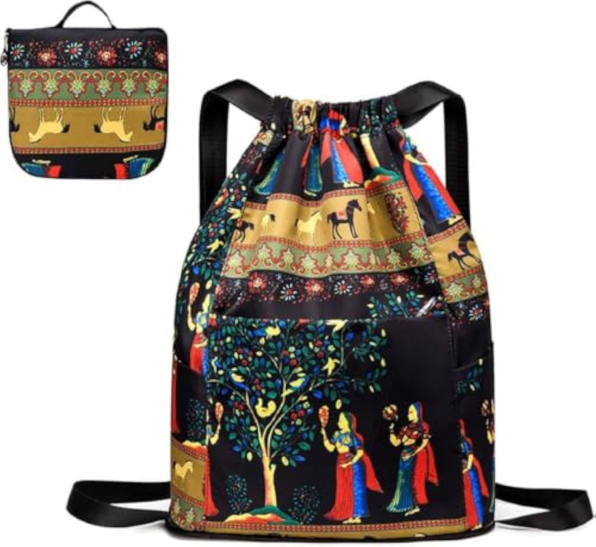 Printed Foldable Drawstring Backpack for Travel, Waterproof