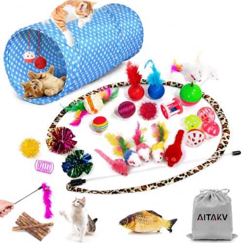 AILUKI 35PCS Cat Toys Variety Pack for Indoor Cats, Kitten Toys Cat Tunnel