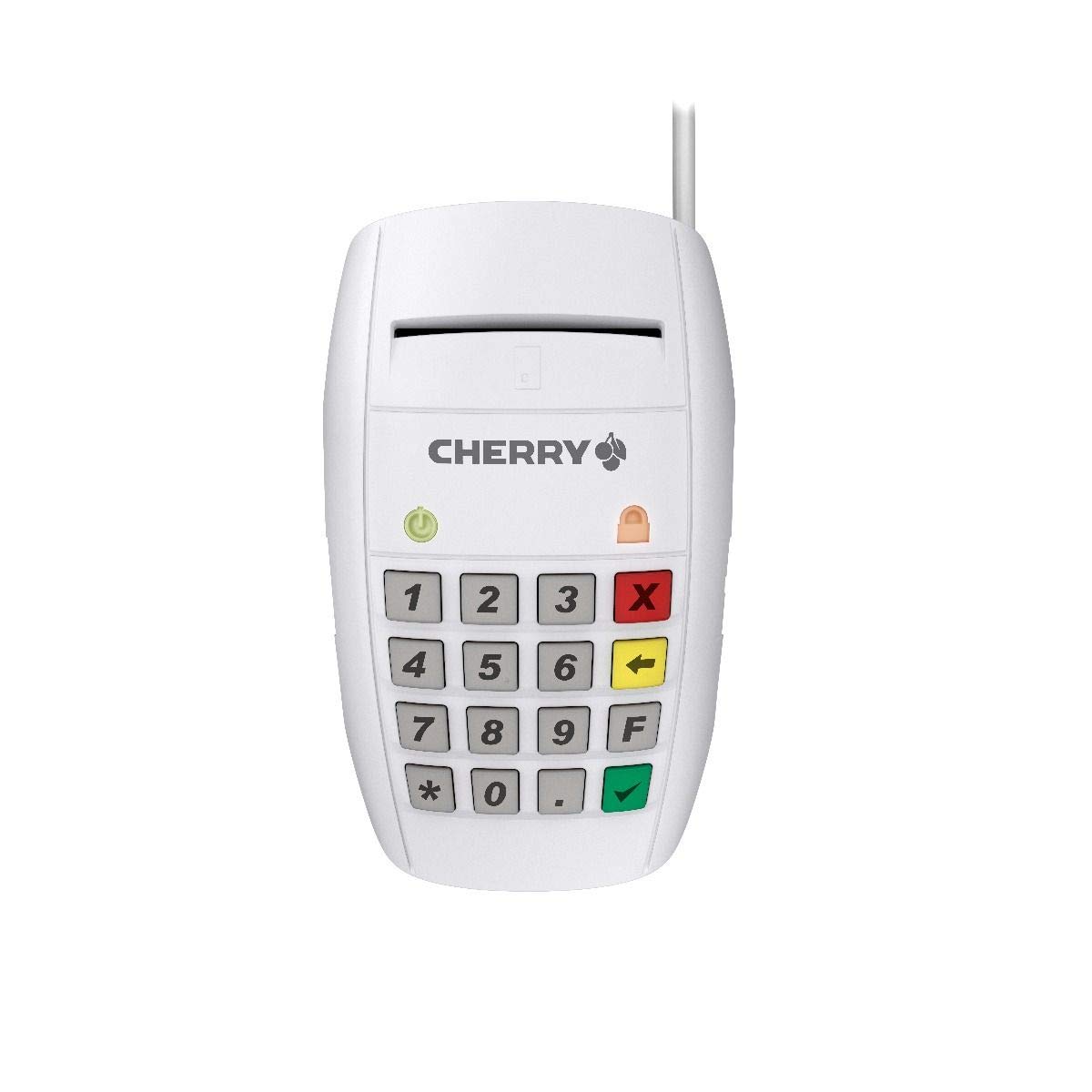 CHERRY Smart Terminal ST-2100, Lector Inteligente de Tarjetas para Tarjetas Sanitarias Electrónicas, Firmas, Banca en Linea, USB, Funcionamiento con una Mano, 16 Teclas, Blanco