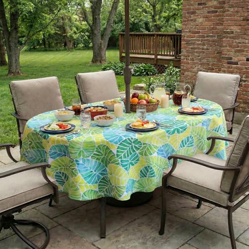 Image of EHouseHome Outdoor Indoor Tablecloth with Umbrella Hole for Oval Table,Waterproof Patio Table Cloths, Spring /Summer Table Covers with Zipper for Backyard Circular Table /BBQs /Picnic,60 x 84 inches