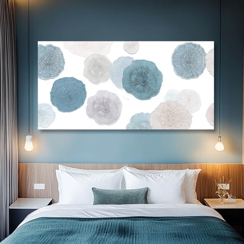 Image of VAYIMDH Canvas Art Light Blue Pictures Wall Decor Grey and Blue Abstract Floral Wall Art Minimalist Poster for Living Room 29 inchx 58 inch Office Aesthetic